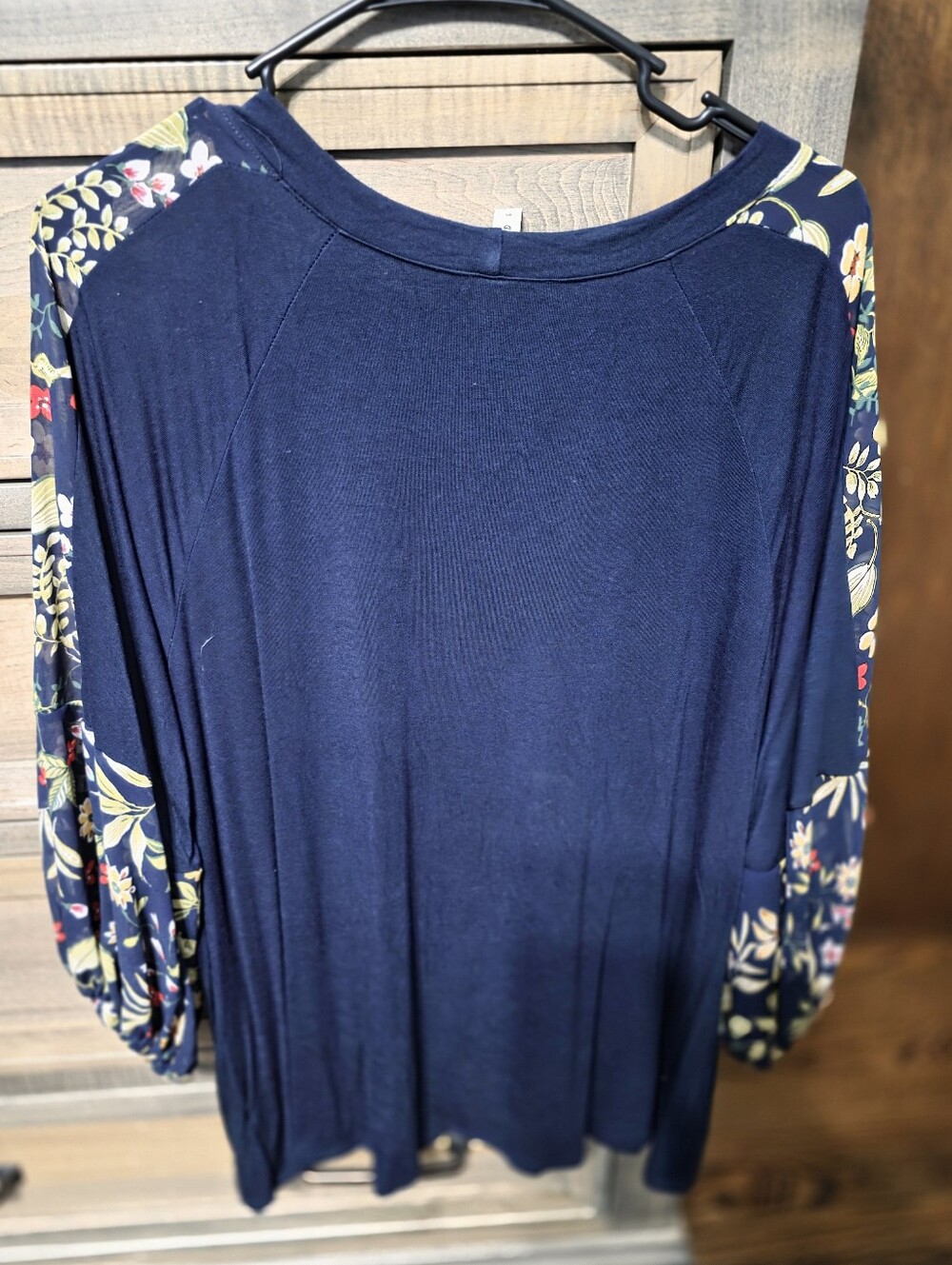 Boutique Brand Navy Sheer Floral-Sleeve Women's Top